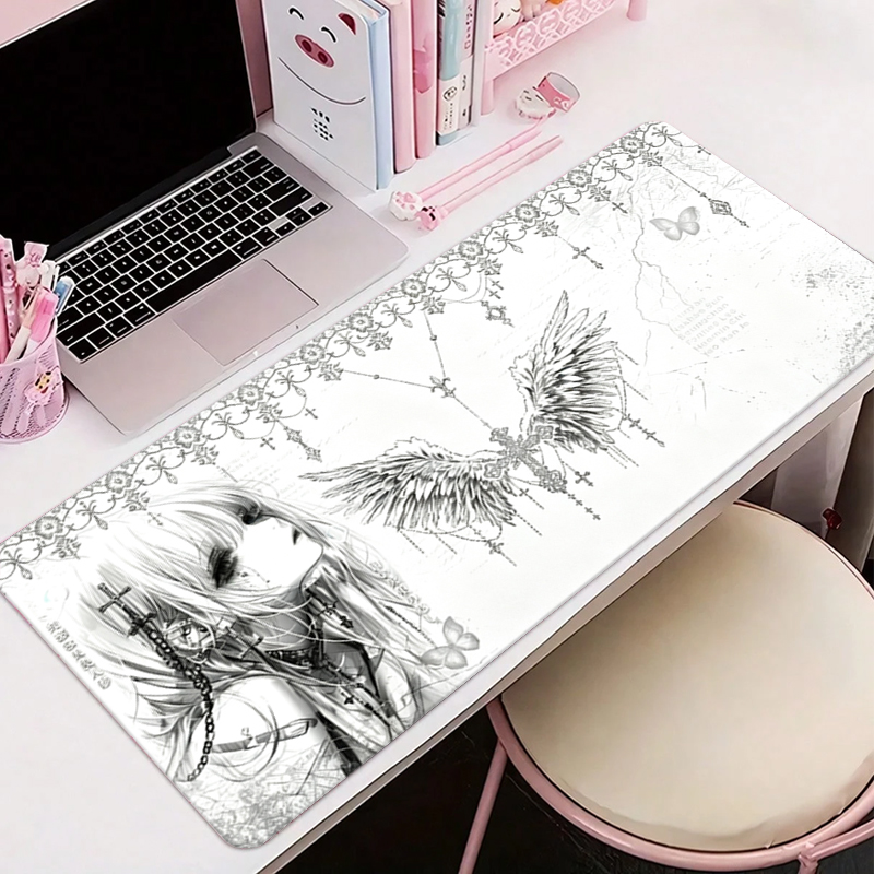 Gaming Accessories For Setup - لوحة ماوس جلدية سوداء وبيضاء بتصميم